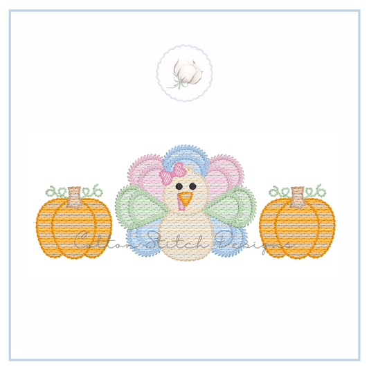 Turkey Girl Pumpkins Embroidery Design