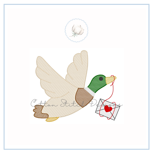 Valentine Flying Mallard Duck Sketch Embroidery Design