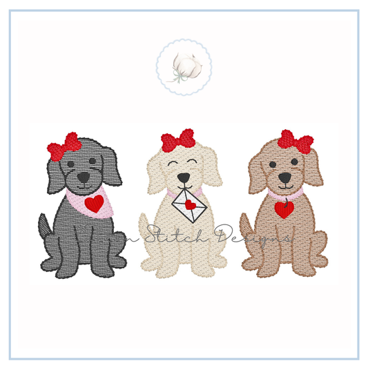 Valentine Girl Puppy Trio Embroidery Design