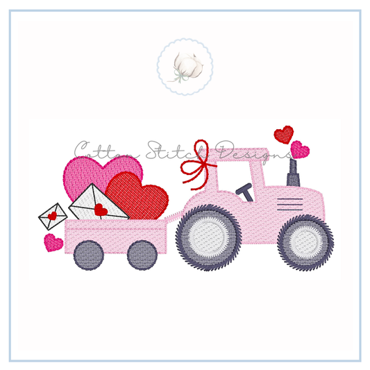 Valentine Girl Tractor Sketch Embroidery Design