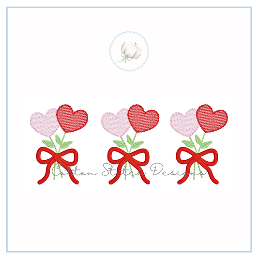 Valentine Heart Flower Trio Sketch Embroidery Design