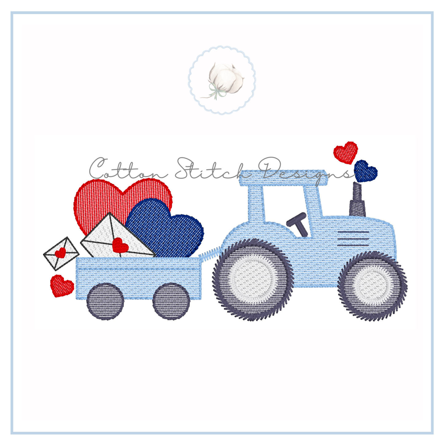 Valentine Tractor Sketch Embroidery Design
