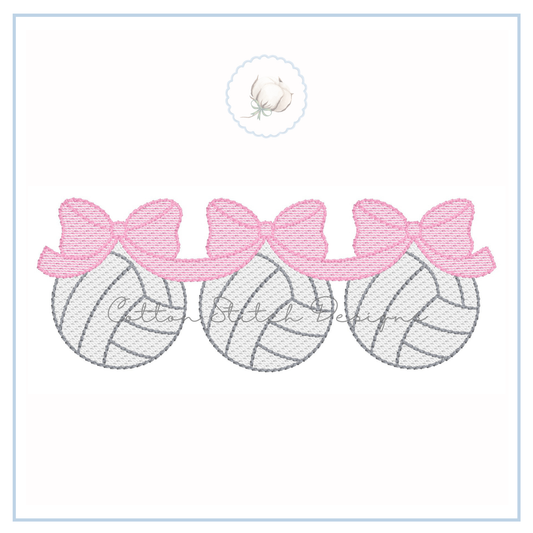 Volleyball Trio with Bows Embroidery Design