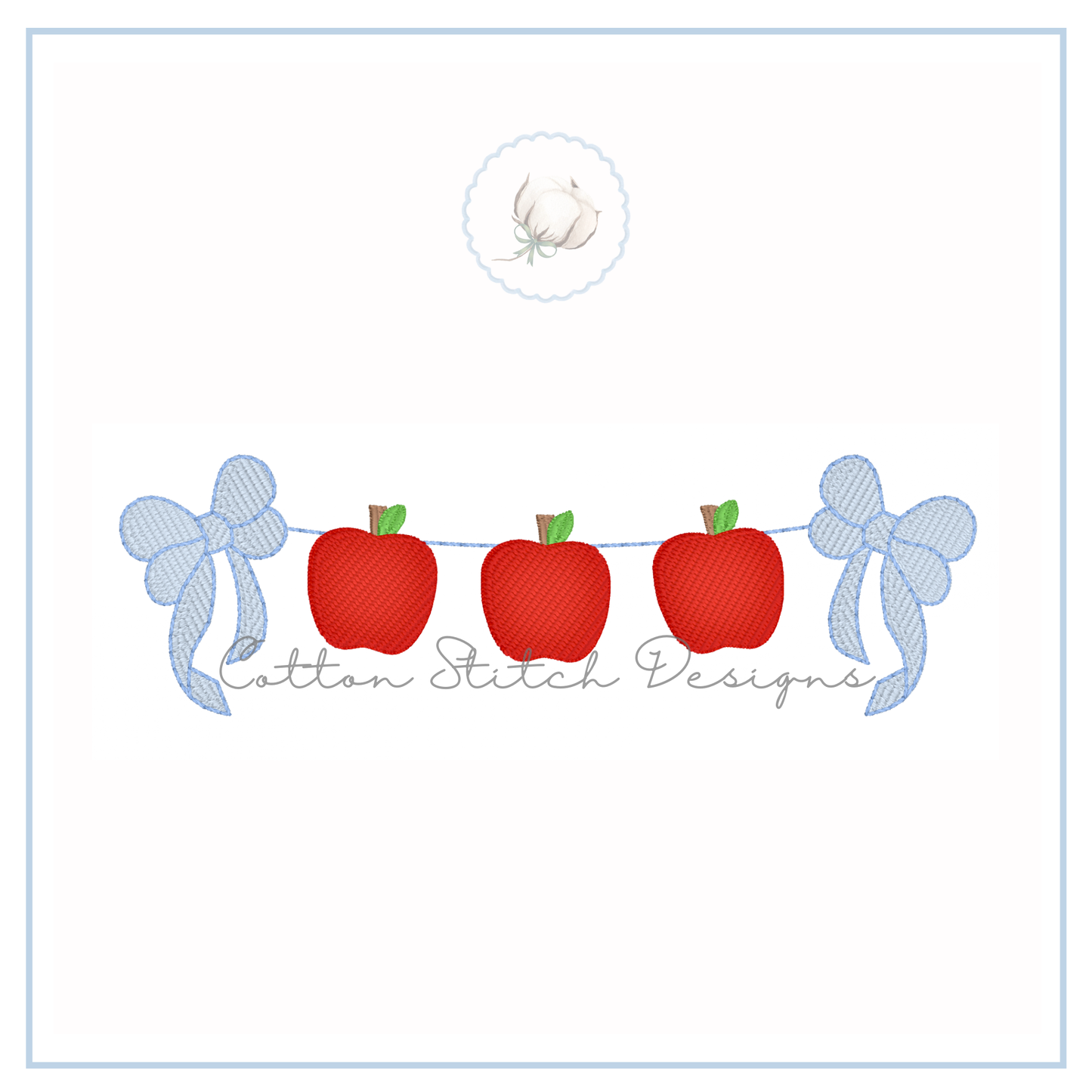Apple Bow Swag Fill Stitch Embroidery Design