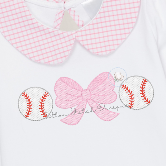 Baseball Bow Sketch Embroidery Design