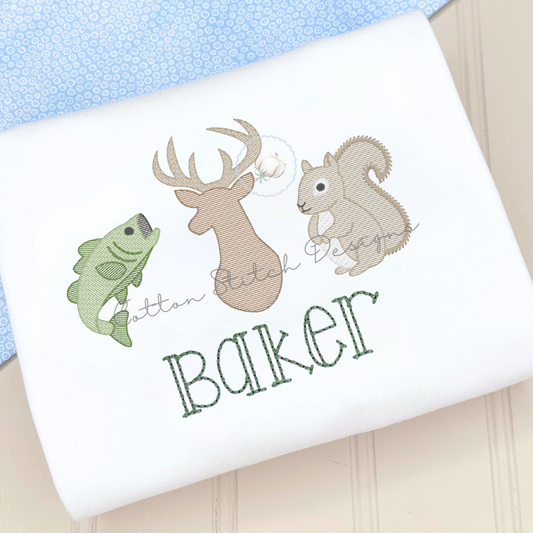 Bass Deer Squirrel Trio Embroidery Design