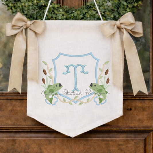 Bass Fishing Monogram Crest Embroidery Design