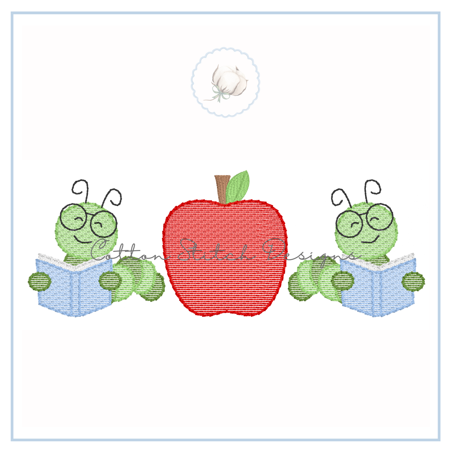 Bookworm with Apple Embroidery Design