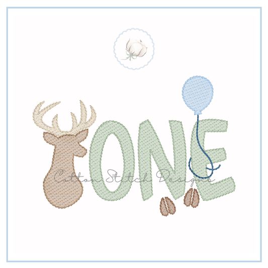 Deer Birthday One Embroidery Design