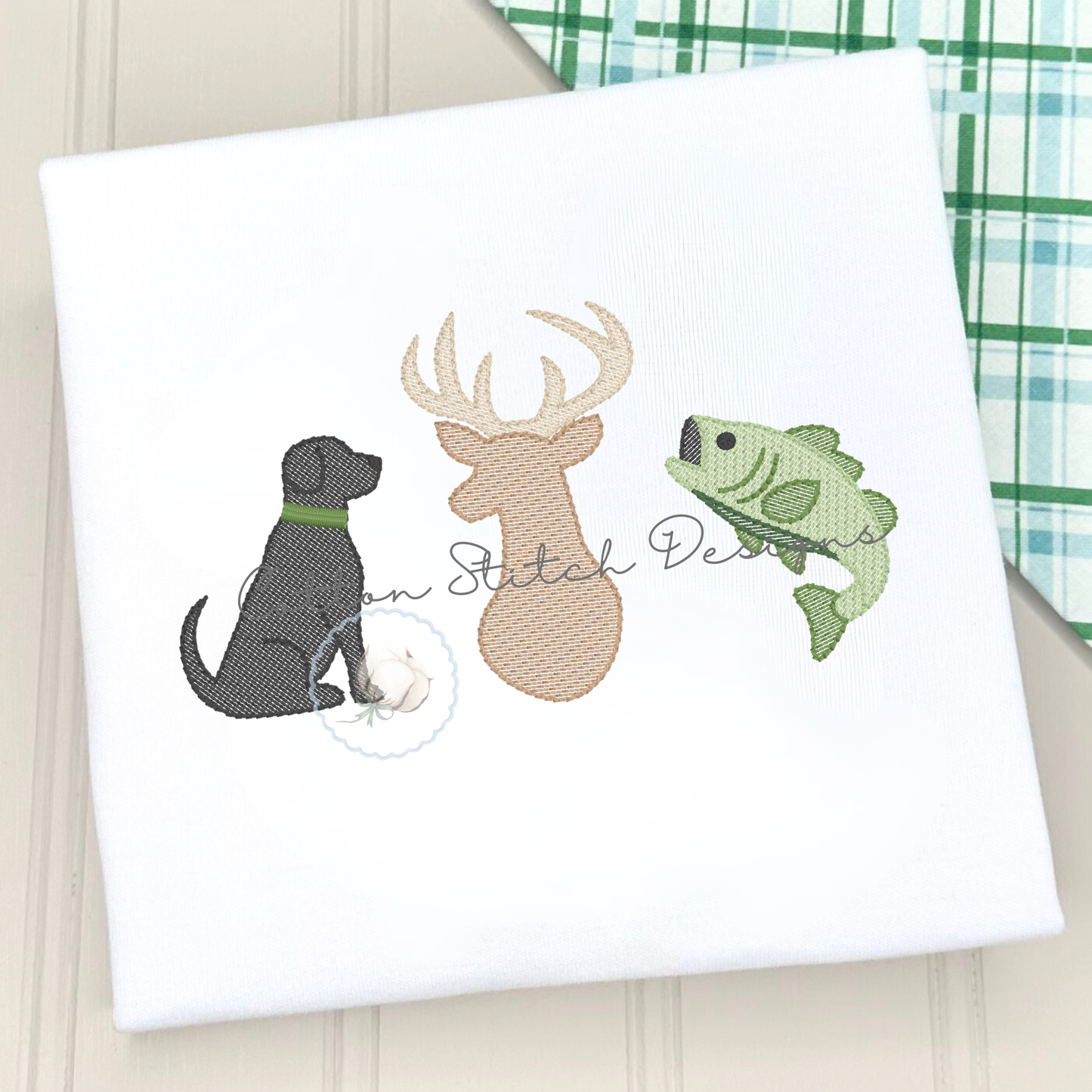 Dog Deer Bass Trio Embroidery Design