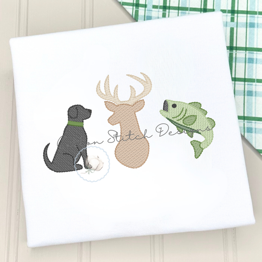 Dog Deer Bass Trio Embroidery Design