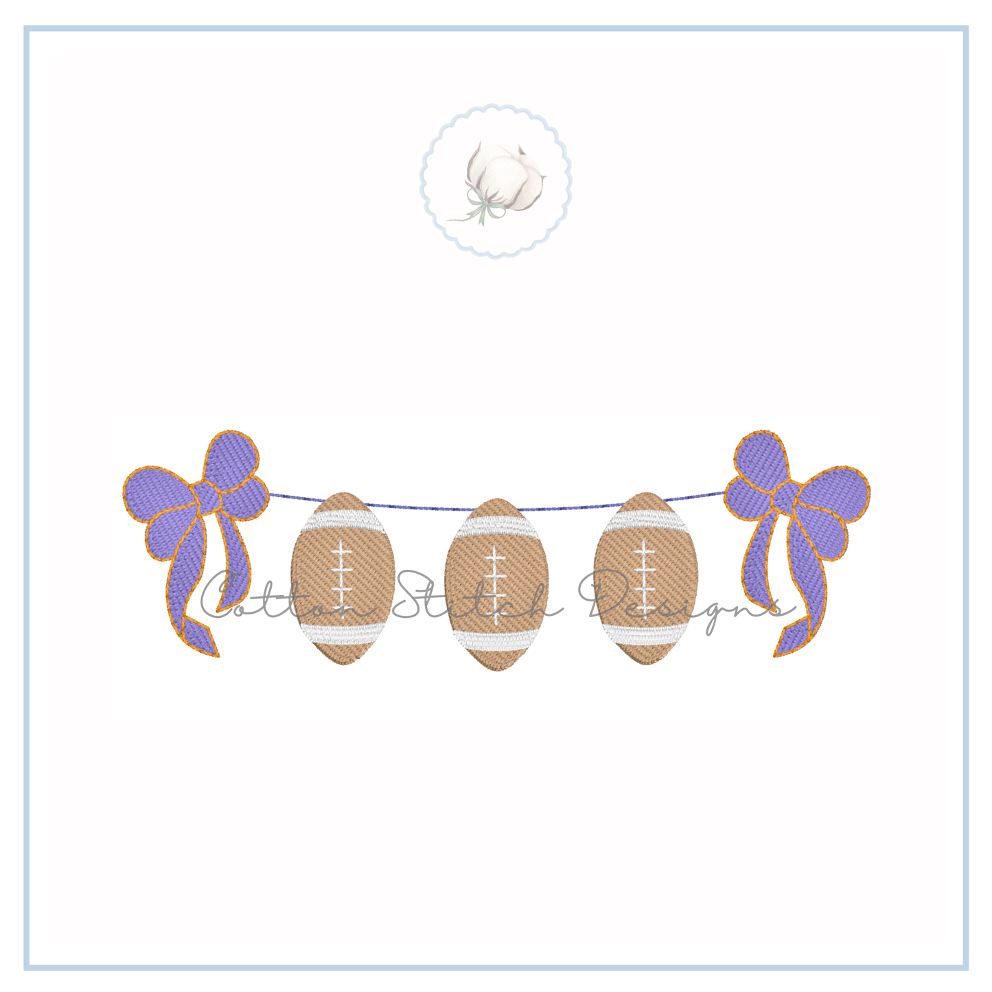 Football Bow Swag Fill Stitch Embroidery Design