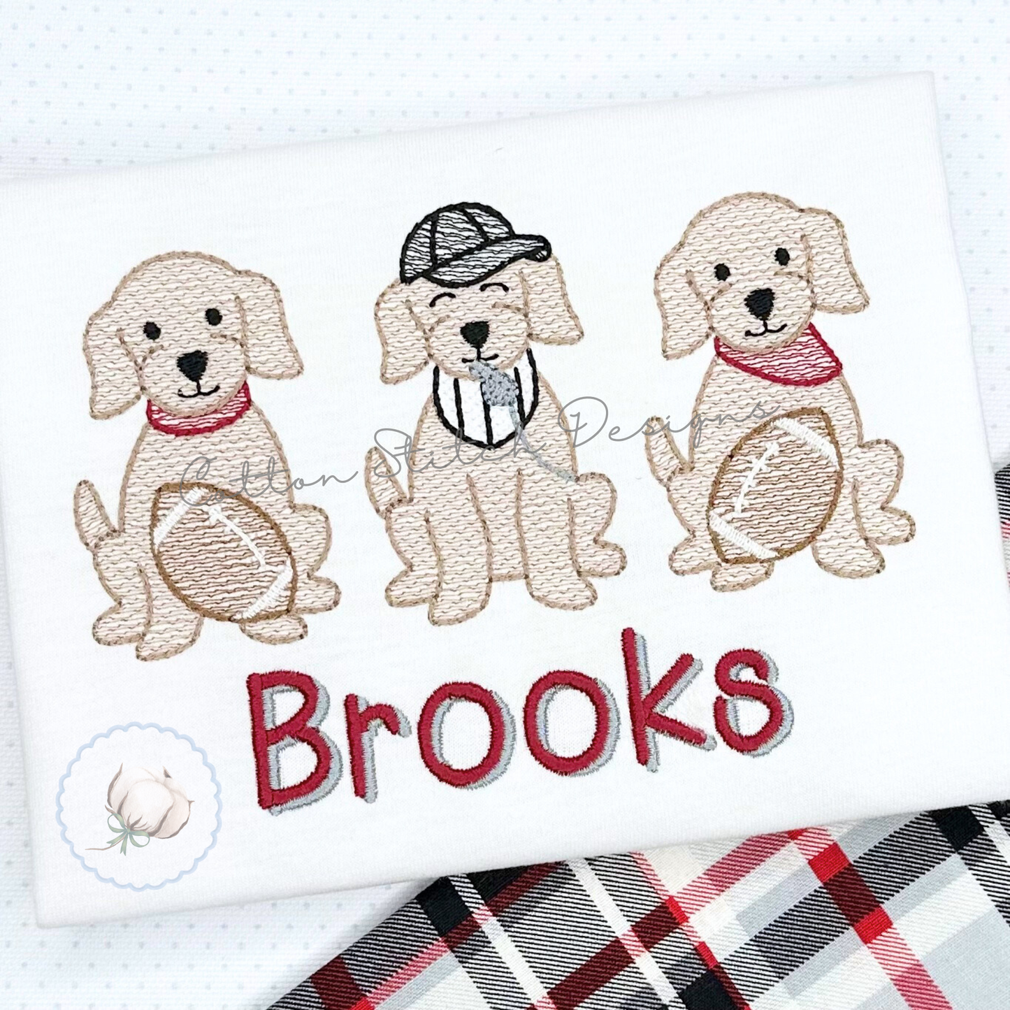 Football Puppy Trio Embroidery Design