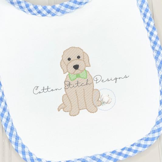 Mini Golden Doodle Puppy with Bow Tie Embroidery Design