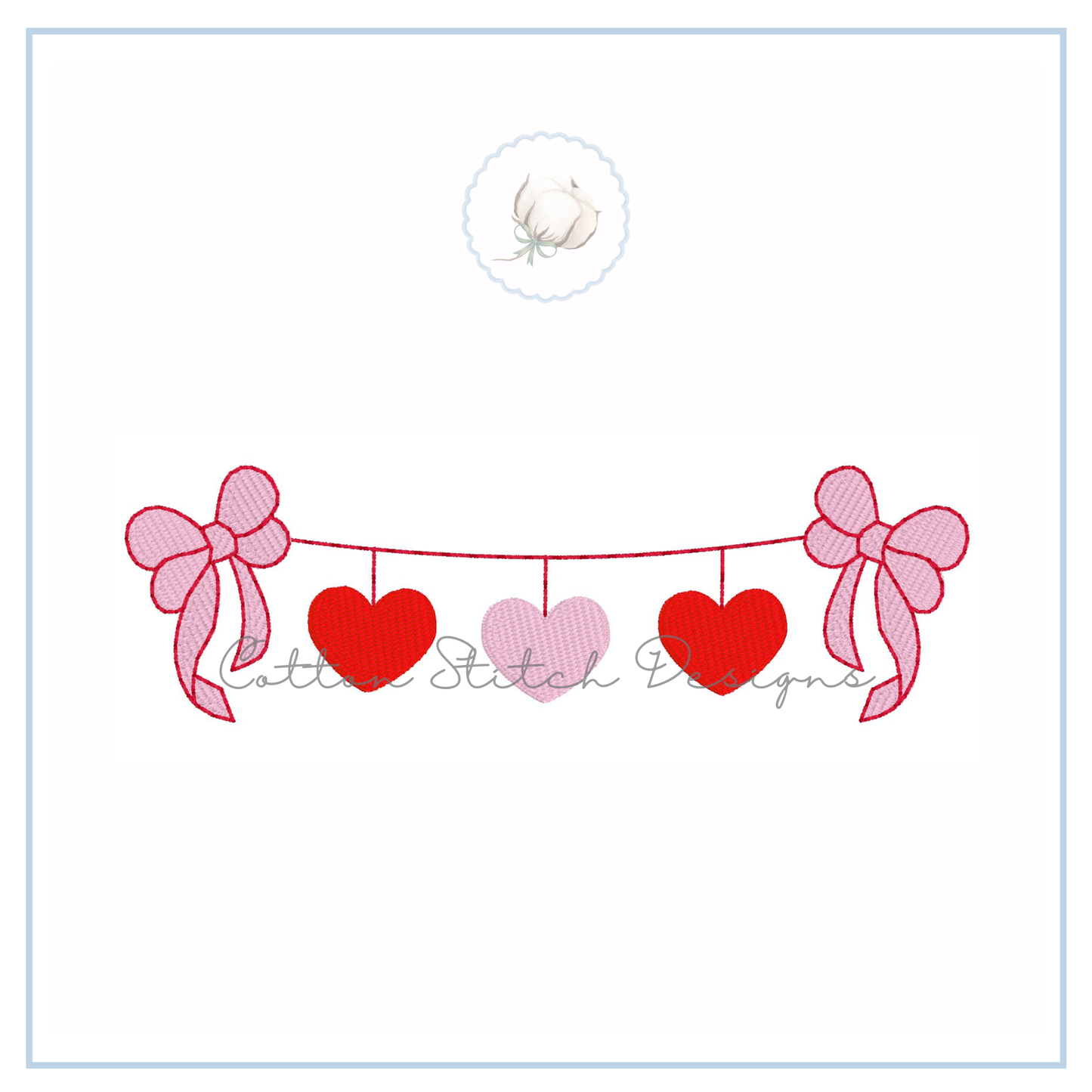 Heart Bow Swag Fill Stitch Embroidery Design