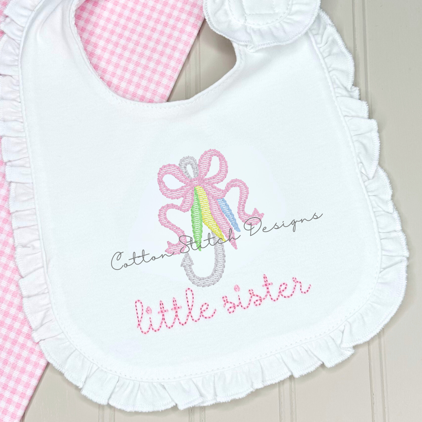 Mini Fishing Lure with Bow Sketch Embroidery Design