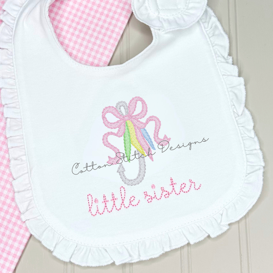 Mini Fishing Lure with Bow Sketch Embroidery Design