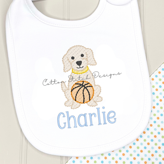 Mini Basketball Puppy Sketch Embroidery Design