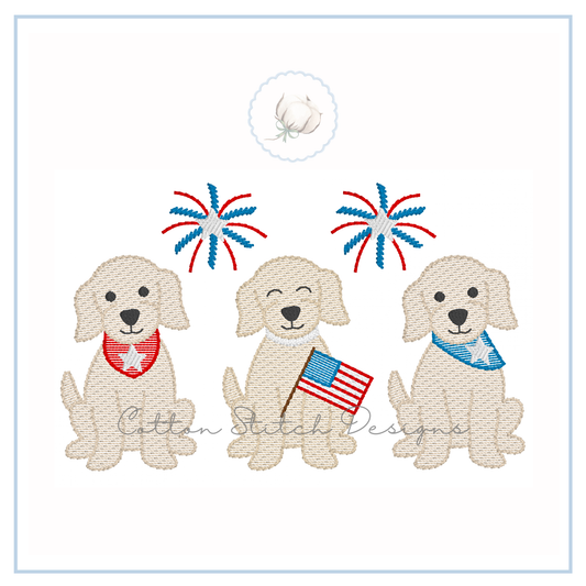 Patriotic Puppy Trio Embroidery Design