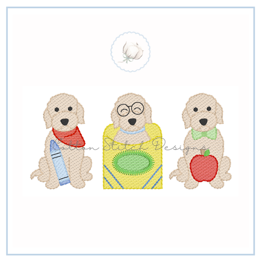 School Doodle Puppy Trio Embroidery Design