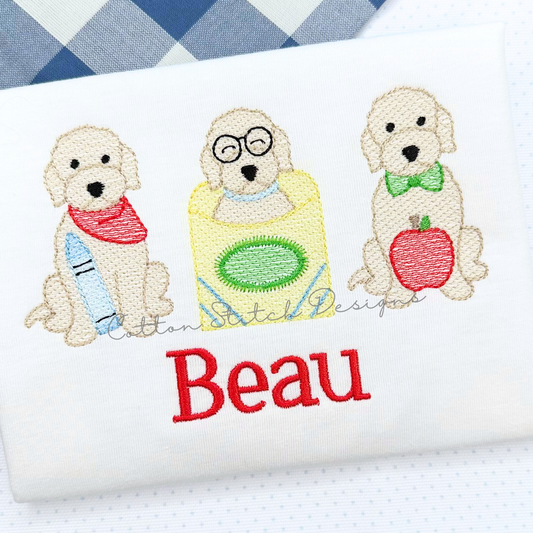 School Doodle Puppy Trio Embroidery Design