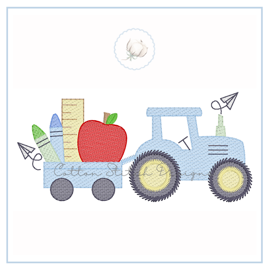 School Tractor Embroidery Design