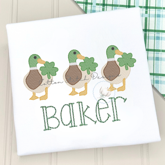 St. Patrick's Day Mallard Duck Shamrock Trio Embroidery Design