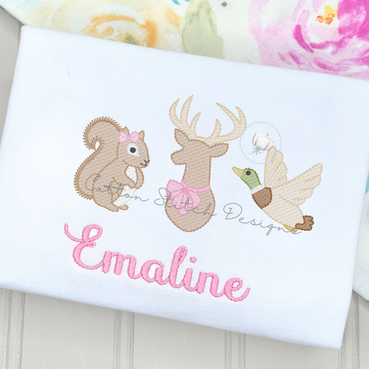 Squirrel Deer Mallard Bow Trio Embroidery Design