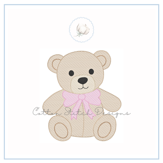Teddy Bear with Bow Embroidery Design